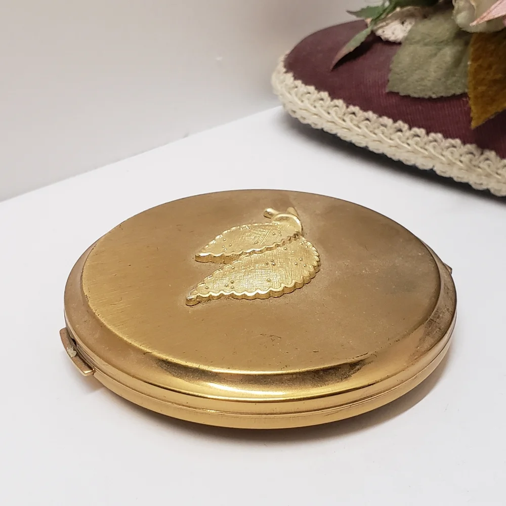 Vintage Stratton Gold Texture Double Leaf Convertible Compact Made in England